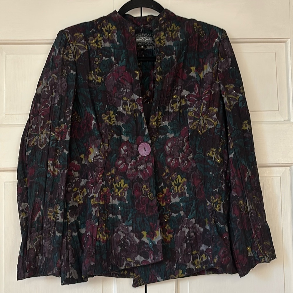 Cheryl Nash Evening Jacket Blazer Artsy Big Button Size Medium Embroidered